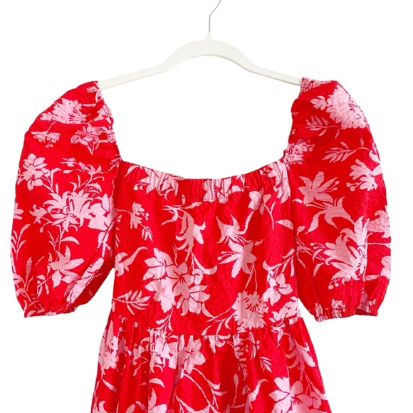 Beatrice B Red Floral Seersucker Dress Size 0 Cutout Colorful Vacation Garden - Picture 3 of 9